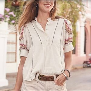 Sundance Catalog Victoria Sweet Top in Ivory—Beautiful Embroidery-Boho-NWT—XS